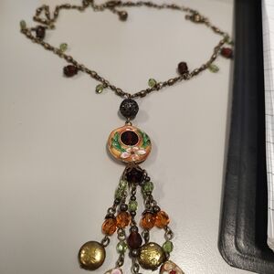 Floral Pendant Necklace with Multicolor Beads